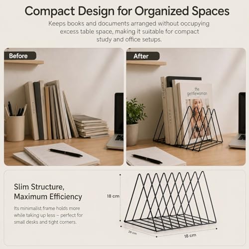 Image of Go Hooked Triangular Coated Steel Newspaper Book Stand Magazine Rack Home Table Decoration Book Newspaper Magazine Holder Elegant Durable Stylish Space-Saving Versatile Sturdy (Pack of 2)