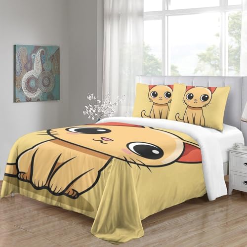Parure de lit chat 3D housse de couette microfibre 200x200cm avec 2 taies - 5