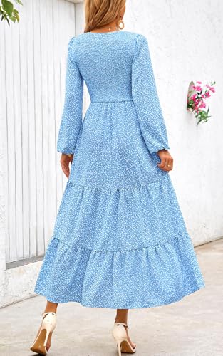 Image of PRETTYGARDEN Women's Fall Dresses 2026 Long Sleeve Flowy Casual Floral Maxi Dress Crew Neck Smocked Tiered Long Dress