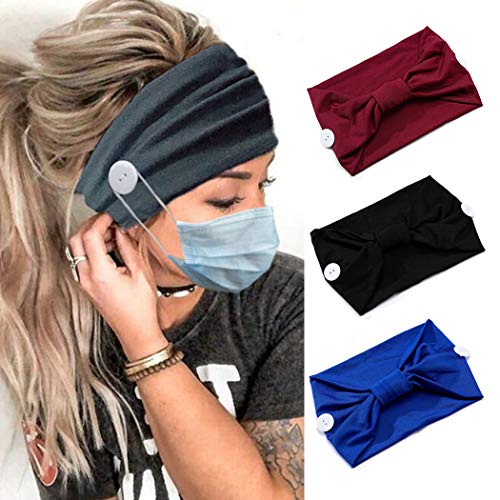 Catery Knotted Button Headband Criss Cross Head Wrap Non Slip Turban Wide Elastic Hair Band Fashion Hair Scarf Accessories for Women and Girls(Pack of 4) (Knotted)