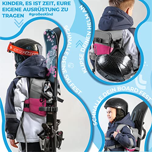 Sklon Kinderrucksack mit Sicherheitsleine für das Ski- und Snowboardtraining – Bringen Sie Ihrem Kind die Grundlagen des Skifahrens und Snowboardens bei (Rosa)
