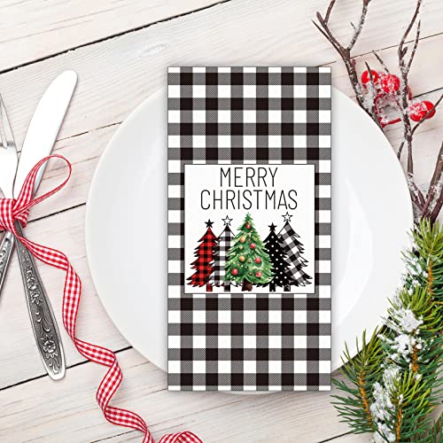 Christmas Napkins Black White Buffalo Plaid Farmhouse Christmas Luncheon Napkins Winter Guest Paper Napkins Disposable Hand Towel for Holiday Table Decorations (50 Pack) – Image 5