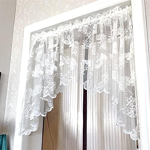 NewWPKIRA 1 Panel Lace Sheer Curtain Valance Floral and Butterfly Embroidered Swag Curtain Valance Tier for Doorway Kitchen Bathroom Window, Rod Pocket Top, White