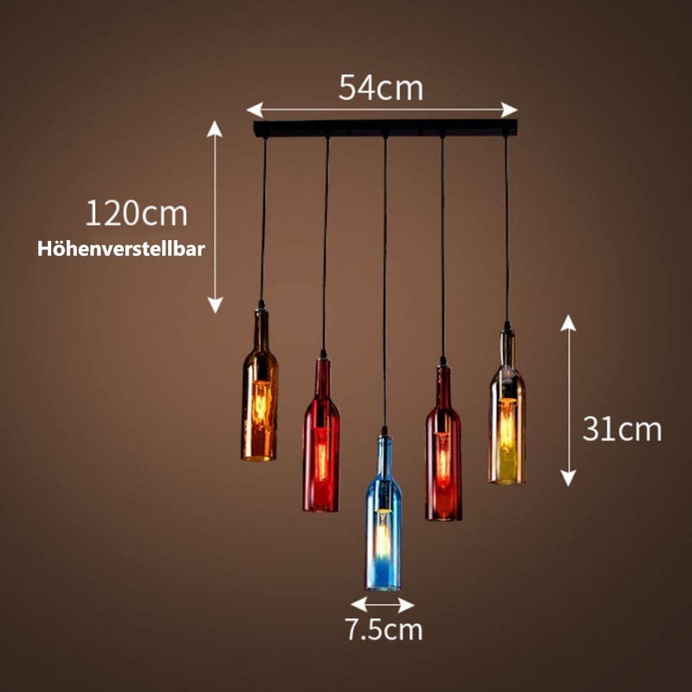 Light a Sospensione a Sospensione a Sospensione Industriale Vintage Lampada a Ciondolo LED BOTCHE PENDANTE, con lampadario colorato per Bottiglie di Vino in Vetro.