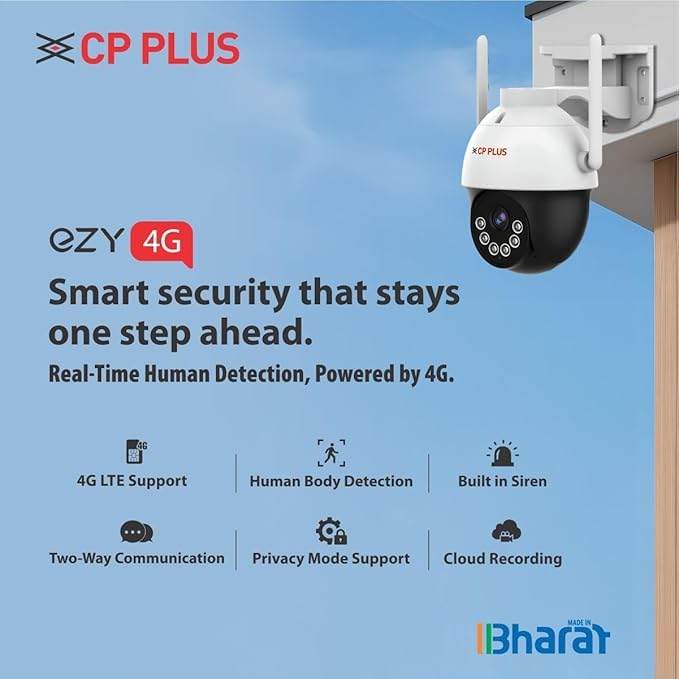Image of CP PLUS 3MP 4G SIM-Based Wireless Security Outdoor CCTV Camera for Home | CTC Cyber Secure Tech | Human Detection | Motion Alerts | IR Night Vision 30M | SD Card Recording | EZ-S35T