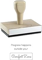 Vista 1 de Progress Happens Outside Your Comfort Zone - Sello de goma, 1 sello de madera de 2 pulgadas