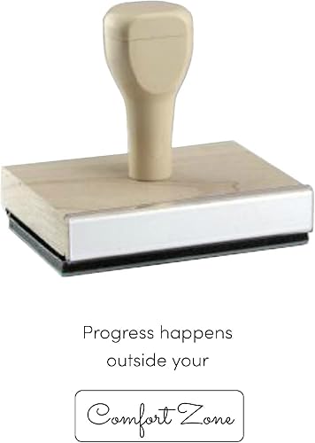 Progress Happens Outside Your Comfort Zone - Sello de goma, 1 sello de madera de 2 pulgadas