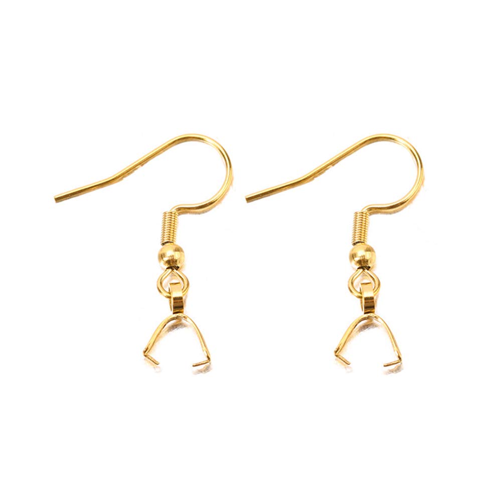 50 Pcs Stainless Steel Earring Hooks Wire Buckle Fish Hooks Pendant Connectors Clip Clasps for DIY Jewelry Making Crafts Earring Parts Accessories (Gold)