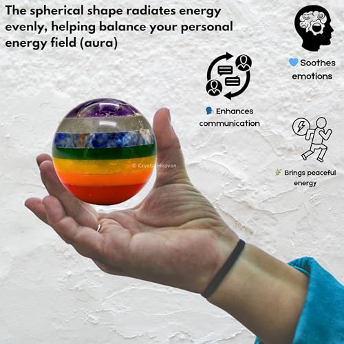 Image of Certified Chakra Crystal Ball for Meditation - Premium Crystal Vastu Items for Home and Feng Shui Items for Good Luck - Ideal for Pooja Supplies and Spiritual Practices (2 inch Inch)