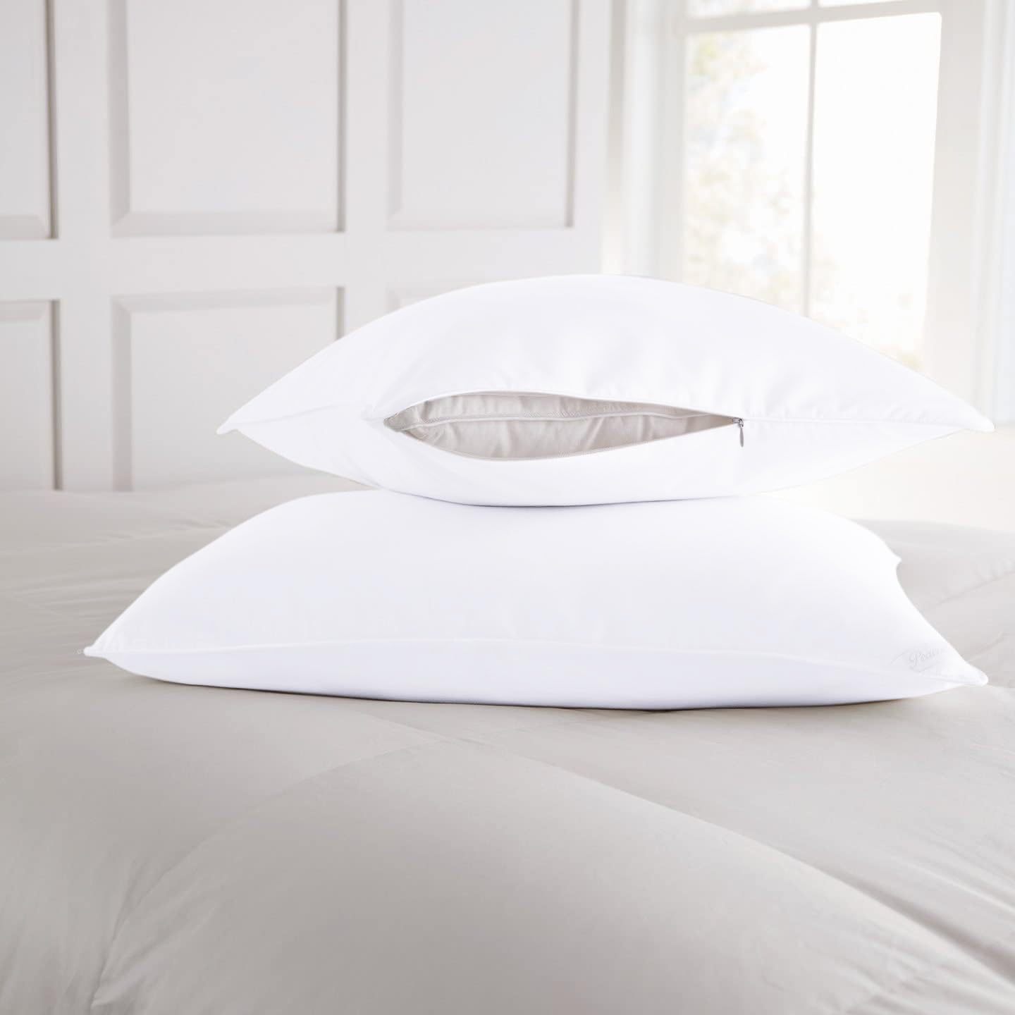100% Organic Cotton 2pc Pillow Protector Standard Size 250GSM, Waterproof Pillow Protector, Noiseless & Vinyl Free Pillow Protector (Standard 50x75cm, White)