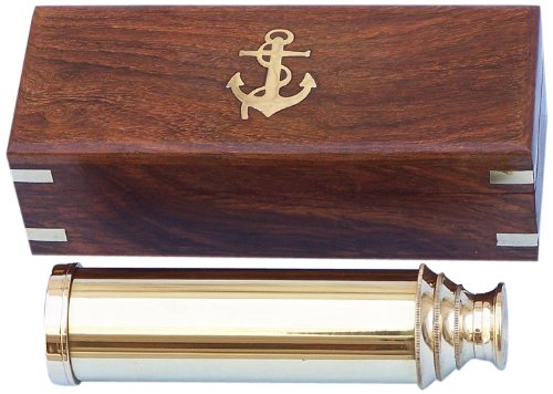 Hampton Nautical Captain's Brass Spyglass Telescope with Rosewood Box, 15", Brass