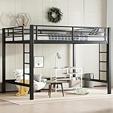 Bellemave Loft Bed Queen Size, Heavy Duty Loft Bed Frame with 2 Build in Ladder and Full Length Guardrail, Easy Assemble, Noise Free Design, No Box Spring Needed, Black