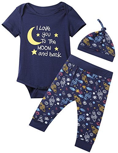 Okbebe Baby Boy Space Theme Outfit Newborn Infant I Love You To The Moon And Back Stars Clothes (0-3 Months)