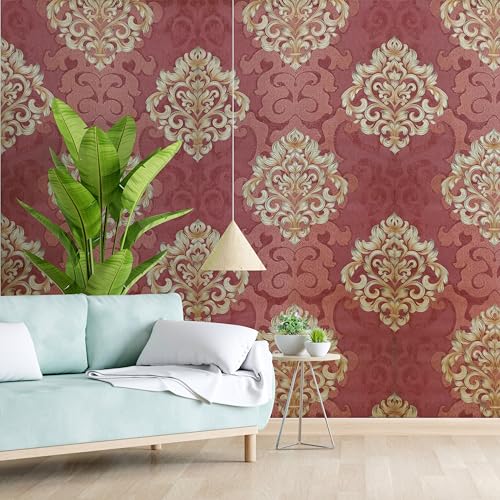 Eurotex Wall Paper for Wall Decor, Non Adhesive Wallpaper for Walls Living Room, Bedroom (53 x 1000 cm, Roll 57sqft, Red Damask Design) (B07WTMVSSP) Amazon Price History, Amazon Price Tracker