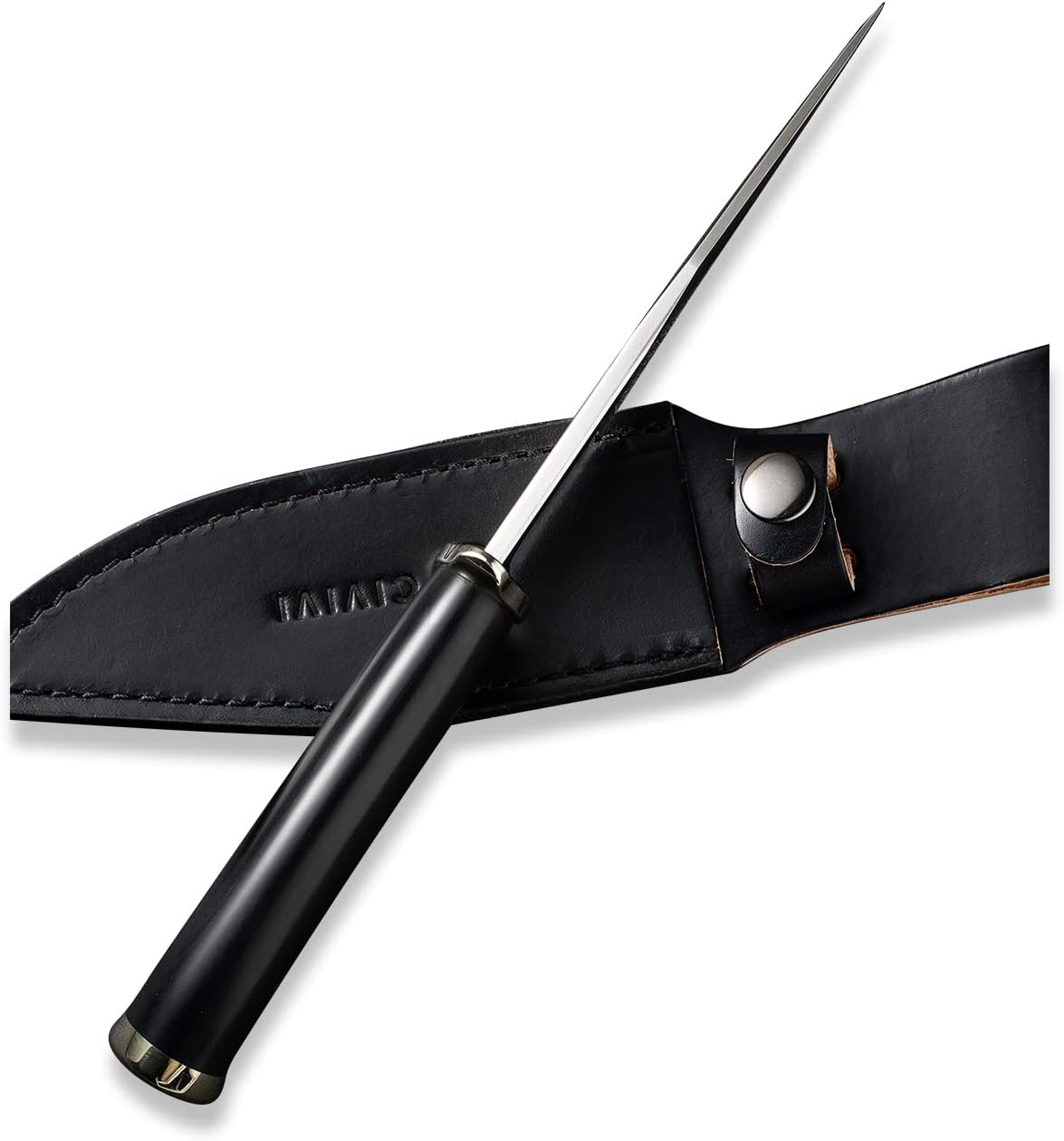 CIVIVI Teton Tickler Fixed Blade Knife with Leather Sheath, 5.45" D2 Satin Blade, Black G10 Handle with Nickel Silver Guard and Pommel C20072-1