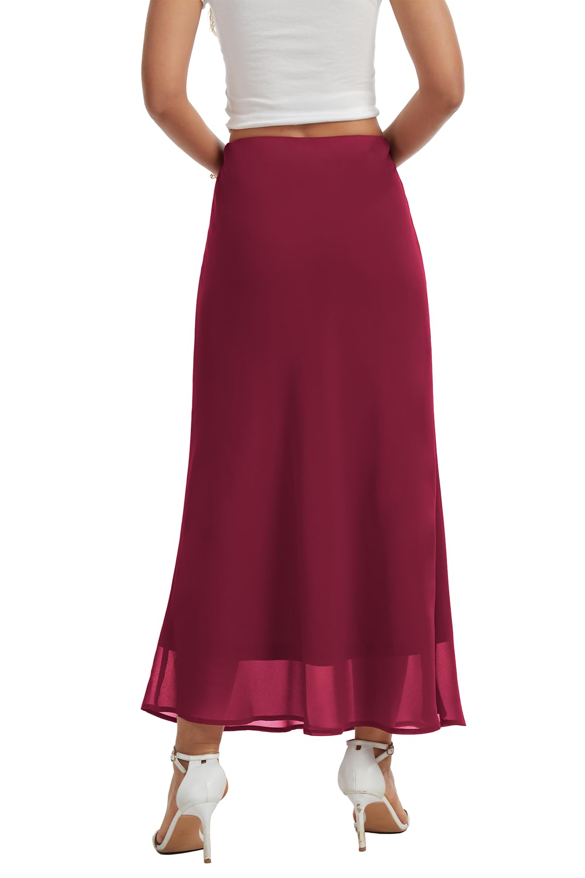 BEIGAI Falda larga y elegante para mujer, cintura elástica, falda maxi de gasa fluida, ligera, acampanada, informal, para verano, fiesta, moda