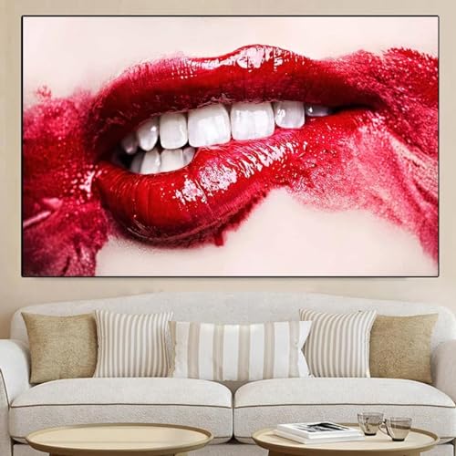 Tableau lèvres sexy art abstrait contemporain peinture graffiti pour déco chambre 35x50cm
