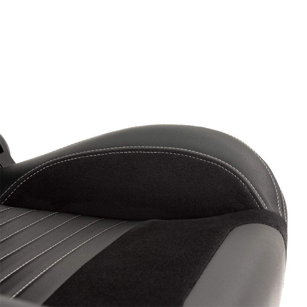 AUTO-STYLE Sportsitze 'Classic II' - Schwarz PVC Kunstleder + Suede + Graue Naten - Linksseitig verstellbare Rückenlehne - inkl. Laufschienen
