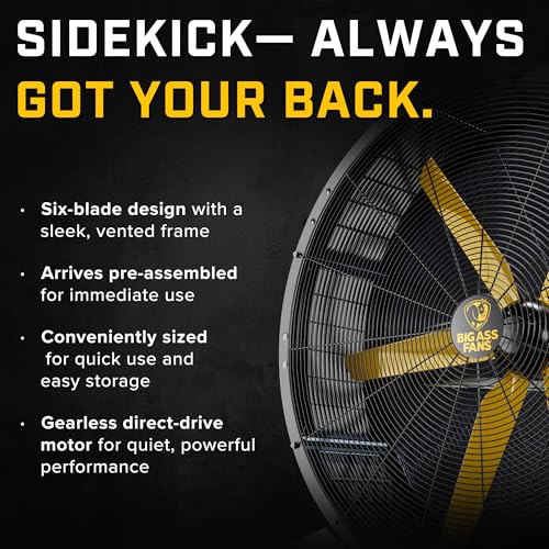 Image of Big Ass Fans - Sidekick Directional Barrel Fan - 4 Ft Diameter - 6 Blade Design with Variable Speed Control - Indoor & Covered Outdoor Ready - Quiet Performance - Midnight Black