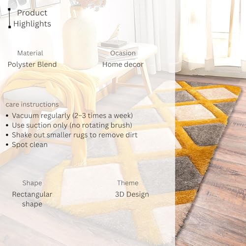 Image of 2x8 feet Soft Runner Rug for Living Room and Bedroom, Modern Indoor Floor Carpet with Non-Slip Backing, Comfortable Decorative Home Decor Rug, Easy Clean & Durable- (Yellow line, Rectangular)