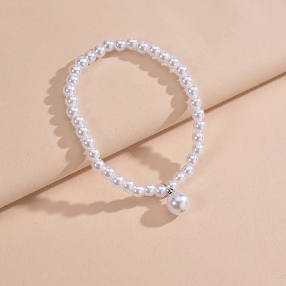Boho Perline Bianche Ciondola Bracciale di Perle con Perline Catena per Piedi Cavigliera Elasticizzata Gioielli da Spiaggia Estivi per Le Donne