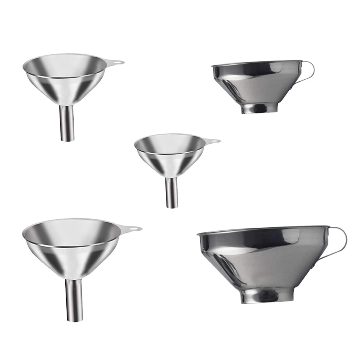CIYODO 5pcs Stainless Steel Jam Funnels Wide Mouth Mini Bottles Funnel Set for Kitchen Use
