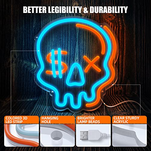Eufrozy Acrylic Skull Neon Sign, Dimmable Skeleton LED Neon Lights, USB Powered Bedroom Wall Decor Lights with Switch - Image 3
