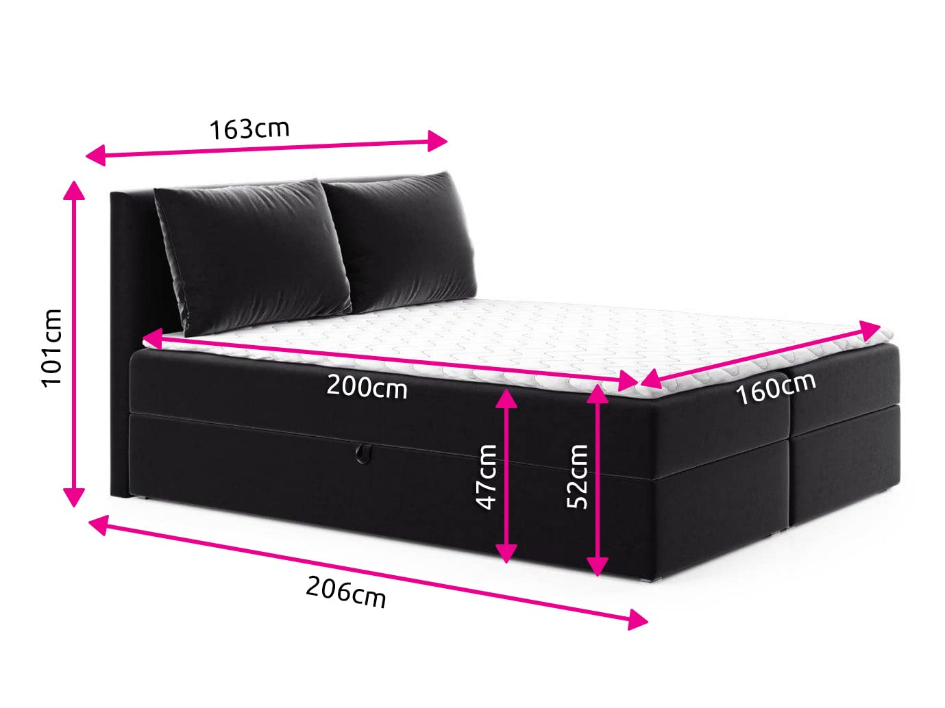 Sofnet Boxspringbett Egro mit 2 Bettkästen und Zwei große Kissen - Doppelbett mit Bonell-Matratze und Topper, Polsterbett, Bett, Bettgestell Schlafzimmer (Grau (Paros 05), 160 x 200 cm)