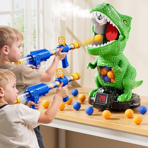 XINNOVEL Movable Dinosaur Shooting for Toys Kids 4-6, Electronic Kids Target Games with 2 Air Pump Guns, LCD Score Record, Sound, 48 Foam Balls, Birthday Gifts for 3 4 5 6 7 8 9 Year Old Boys Girls