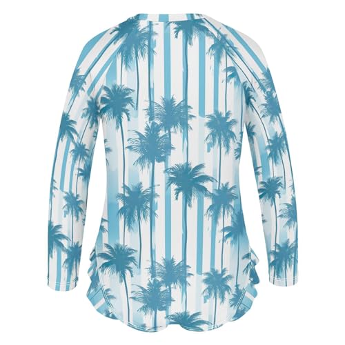 Tropical Palm Trees Stripe Girls Long Sleeve Swimsuit UPF 50+ Rashguard Swimwear One Piece Bathing Suit 212176662