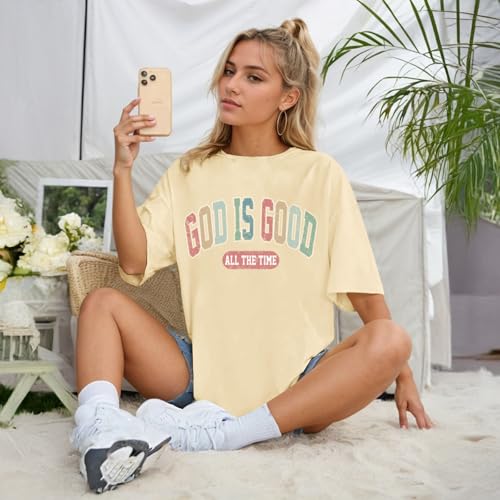 Image of Christian Shirts for Women Oversized God is Good Shirt Religious Jesus Faith Inspirational Tshirt Bible Verse Tee Top