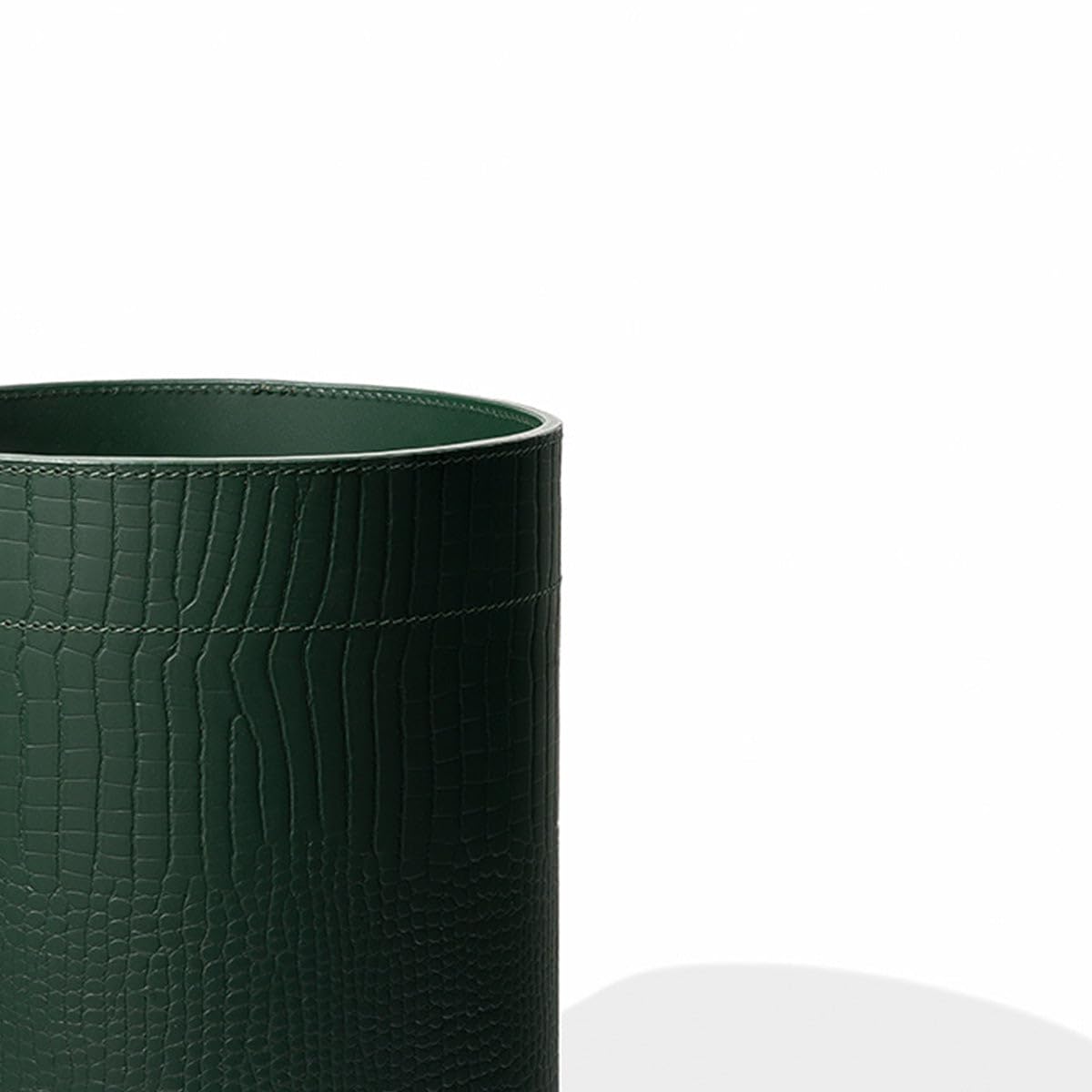 Sterling Green Round Leather Waste Bin – Handcrafted Recycled Leather Trash Can with Metal Inner, 23.5 cm – Premium Decorative Office & Home Basket 3