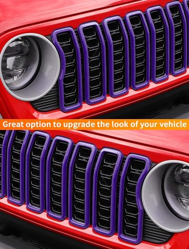 Image of Savadicar Front Grill Inserts for 2024+ Jeep Wrangler JL JLU 4XE & Gladiator JT - Elevate Your Wrangler's Aesthetics with Front Grille Cover Guard, Exterior Trim Accessories, 7 PCs, Purple