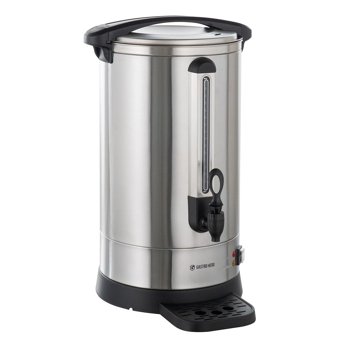 GastroHero Kaffeebereiter 18,2 Liter I Edelstahl Perkolator 121 Tassen Kapazität, Edelstahlfilter, Überhitzungsschutz, Zapfhahn & Wasserauffangschale