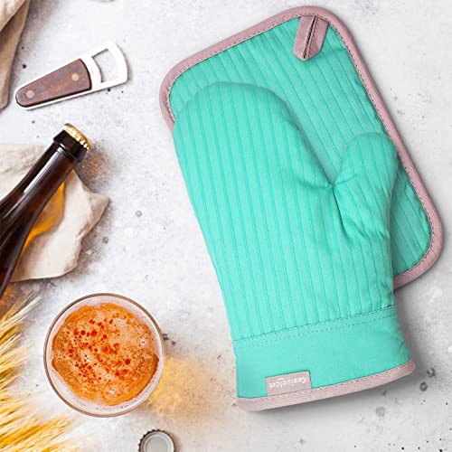 Coziselect Ofenhandschuhe, Hitzebeständige Topfhandschuhe und Topflappen Set, Silikon Anti-Rutsch Design, Geeignet für Kochen, Backen, Grillen, Grün