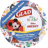 Glad for Kids Disney Mickey Mouse and Friends Disposable Paper Plates - Soak Proof, Microwave Safe Snack Plates, Kid Friendly Dinnerware for Everyday Use, 8.5 Inch, 40 Count