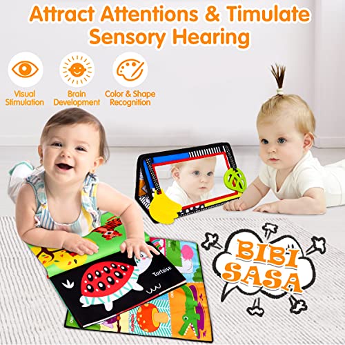 Aboosam Baby Toys 0-6 Months - Tummy Time Mirror Toys With 3D Activity Play Mate & Cloth Books & Teethers - High Contrast Infant Sensory Toy - Educational Newborn Toys For Babies 0 3 6 9 12 Months #TOP4