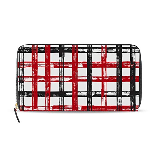 Preisvergleich Produktbild Gigijy Geldbörse mit Karomuster, mehrere Kreditkartenfächer, Leder, mit Reißverschluss