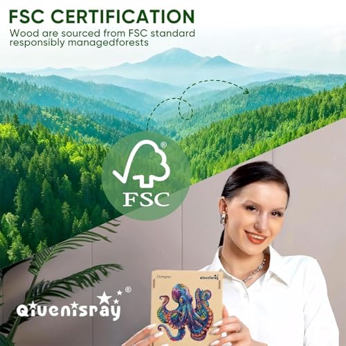 Rompecabezas de madera para adultos, 500 piezas, forma de pulpo, certificado FSC, decoración para pared, regalo creativo en madera para juegos familiares, 16,9 x 16,9 pulgadas miniatura 5
