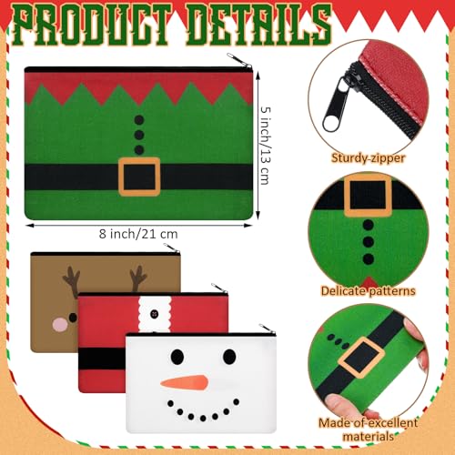 Reginary 4 Pieces Christmas Makeup Bags Bulk Christmas Gifts Cosmetic Bags with Zipper Xmas Portable Canvas Pouch Pen Pencil Pouch for Women Holiday Travel Xmas Party Gifts Supply2