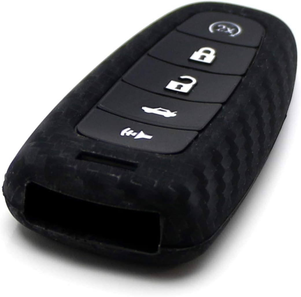 iJDMTOY Carbon Fiber Pattern Soft Silicone Key Fob Cover Compatible With Ford 2011-2017 Explorer, 2013-2016 C-MAX Flex Taurus, 2011-2017 Lincoln MKX MKS MKT (Black Twill Weave)
