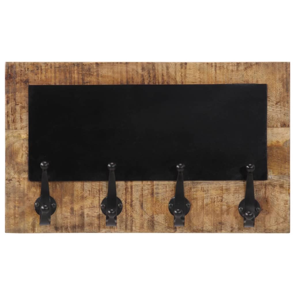 Perchero de pared con 4 ganchos, 2 unidades, madera maciza de mango