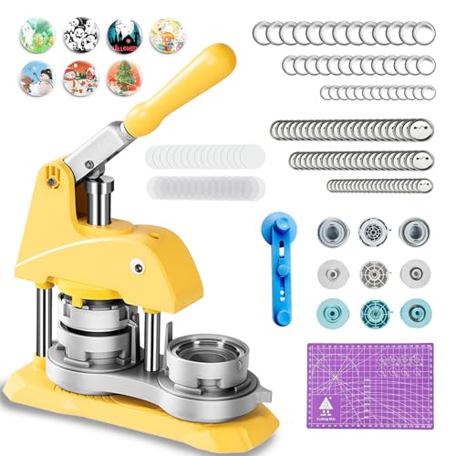 JUMEIYP Button Maker Machine 25+32+58mm(1/1.25/2.28 inch) 3-in-1 Pin Maker Machine Kit DIY Badge Punch Press with 300pcs Button Making Supplies & Circle Cutter for DIY Crafts (58+32+25MM)