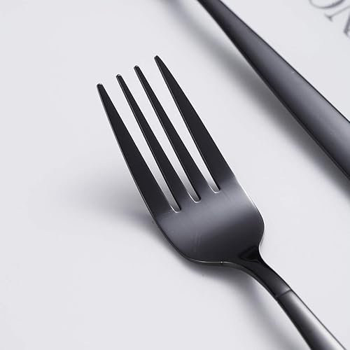 Miniatura 7 de Berglander Juego de 4 tenedores negros de acero inoxidable, juego de tenedores chapados en negro brillante, tenedores y cucharas de cubiertos,