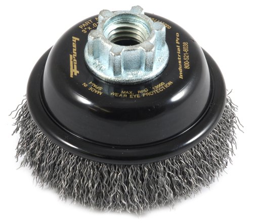 Image of Forney 72856 Wire Cup Brush, Industrial Pro Coarse Crimped with 5 /8-Inch-11 and M14-by-2.0 Multi Arbor, 3-Inch-by-.012-Inch