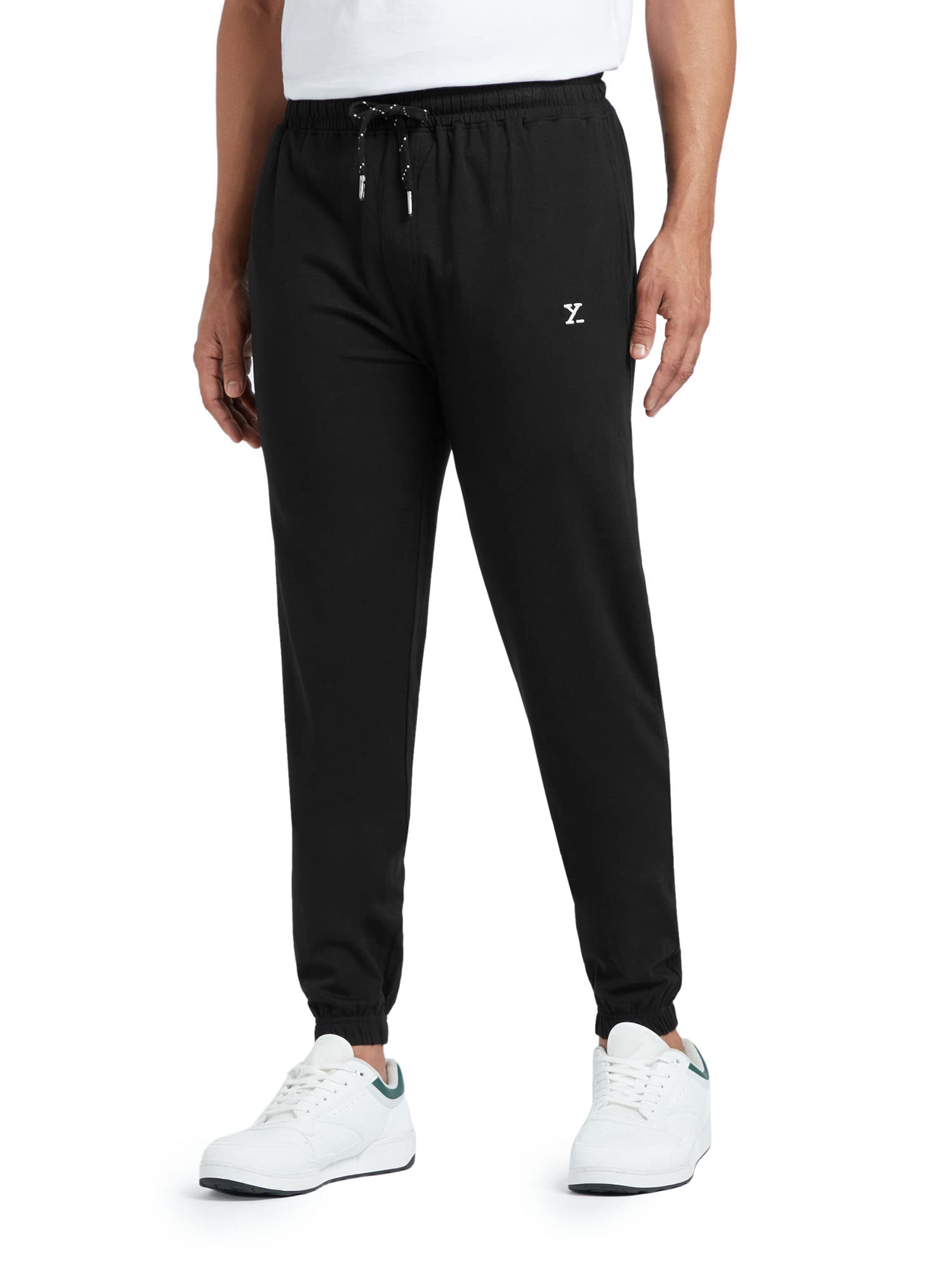 XYXX Athleisure Męskie bawełniane spodnie dresowe z modalu, pochłaniające wilgoć, wygodne, rozciągliwe, dopasowane, luźne dopasowanie, solidne spodnie dresowe z kieszenią na zamek błyskawiczny