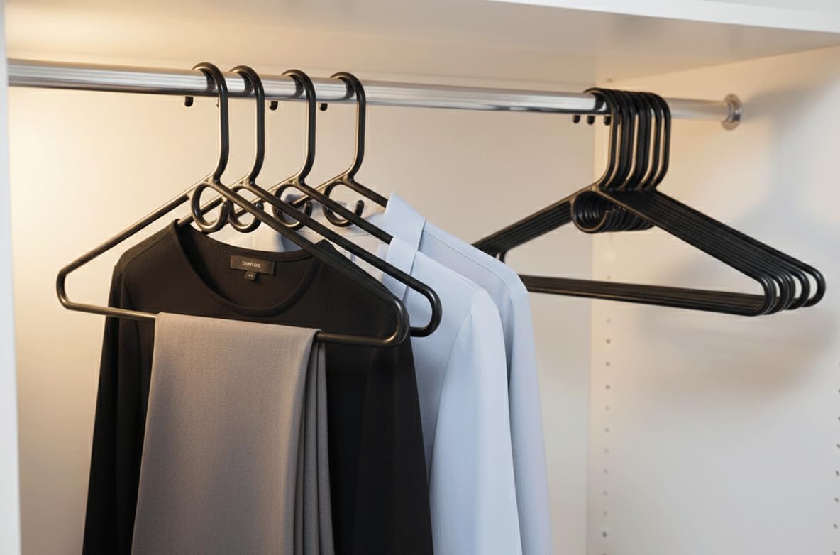 12 Pieces Adult Cloth Tubular Hangers Heavy Duty Plastic - Coat Suit Closet Organization Hanger - Black Color