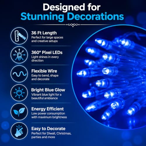 Image of Quace 36 Ft Blue LED Pixel String Light | 360 Blue LED Bulbs with Flexible Wire for Diwali, Christmas, Party & Home Decoration | Fairy Serial Decorative Light | (Pack of 1)