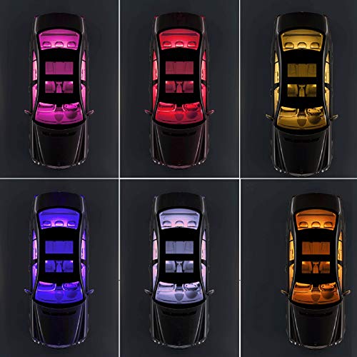 Zwbfu Luzes de tira de LED para carro, 4pcs 48 luzes LED multicoloridas interiores, acendedor de cig