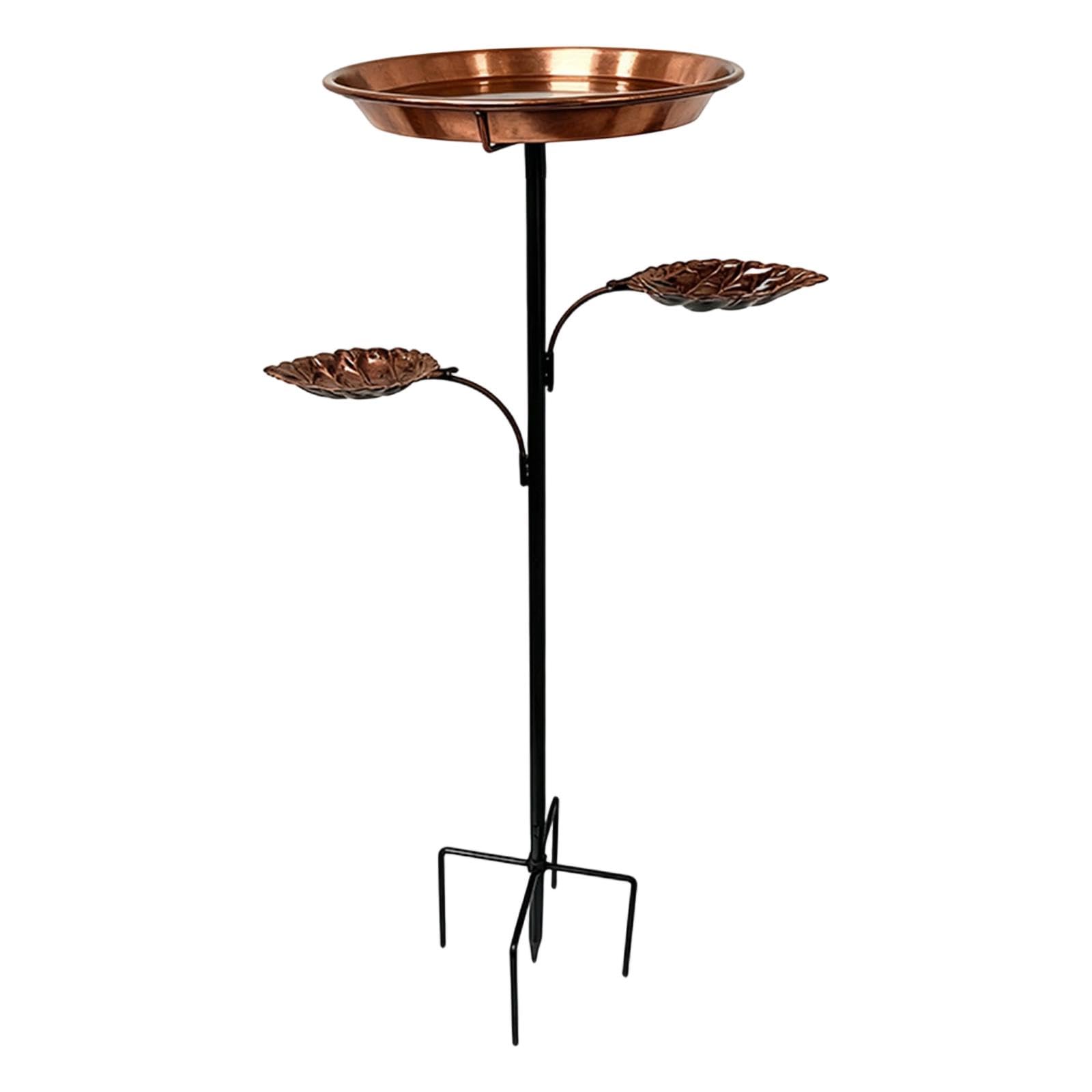 Fenteer Bebedero para pájaros de exterior, comedero metálico, resistente y estable, multifuncional, ideal para decorar el jardín. Incluye estaca de 5 puntas